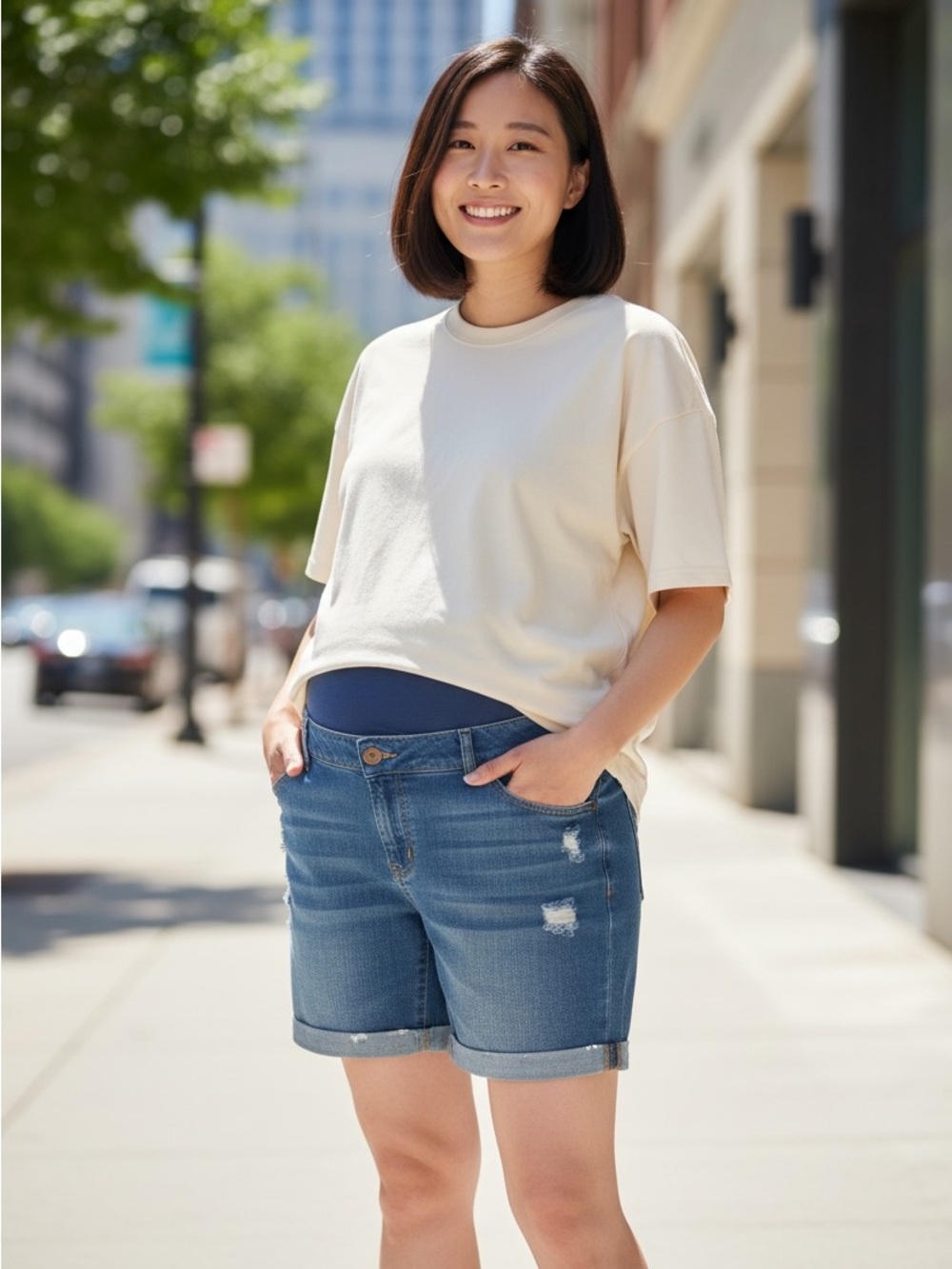 Liz Lange Maternity Jean Shorts XXL in Faded Blue Cotton Stretch